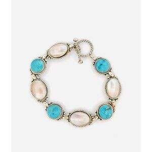 Carolyn Pollack Sterling Silver 925 Turquoise & Mother of Pearl Toggle Bracelet